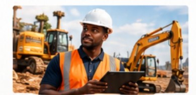 Construction professional on site with heavy equipment